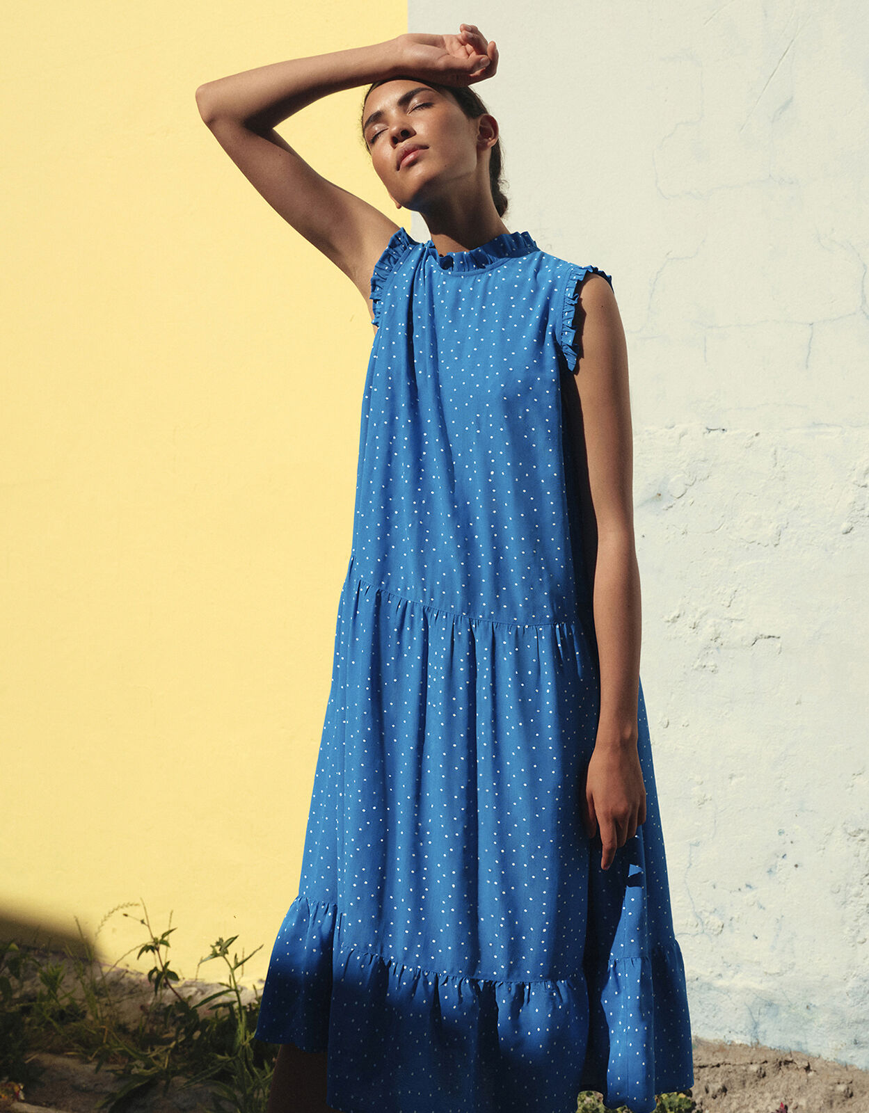 Spot Tiered Midi Dress in LENZING™ ECOVERO™ Blue | Casual \u0026 Day Dresses |  Monsoon UK.